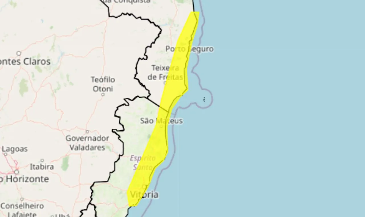 o mapa mostra as &aacute;reas em alerta para chuva intensa